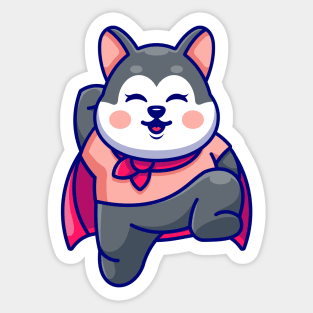 Cute super hero husky flying cartoon Sticker